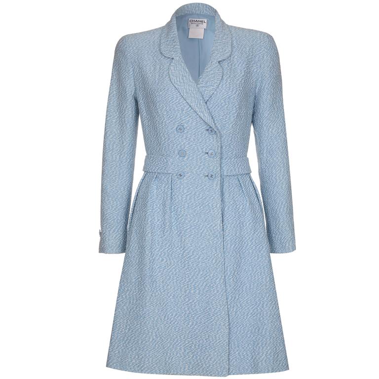 1990s Chanel Blue Tweed Dress Coat at 1stDibs  chanel blue dress, chanel  blue coat, chanel coat dress