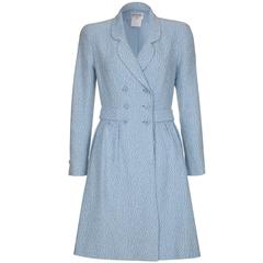 1990s Chanel Blue Tweed Dress Coat