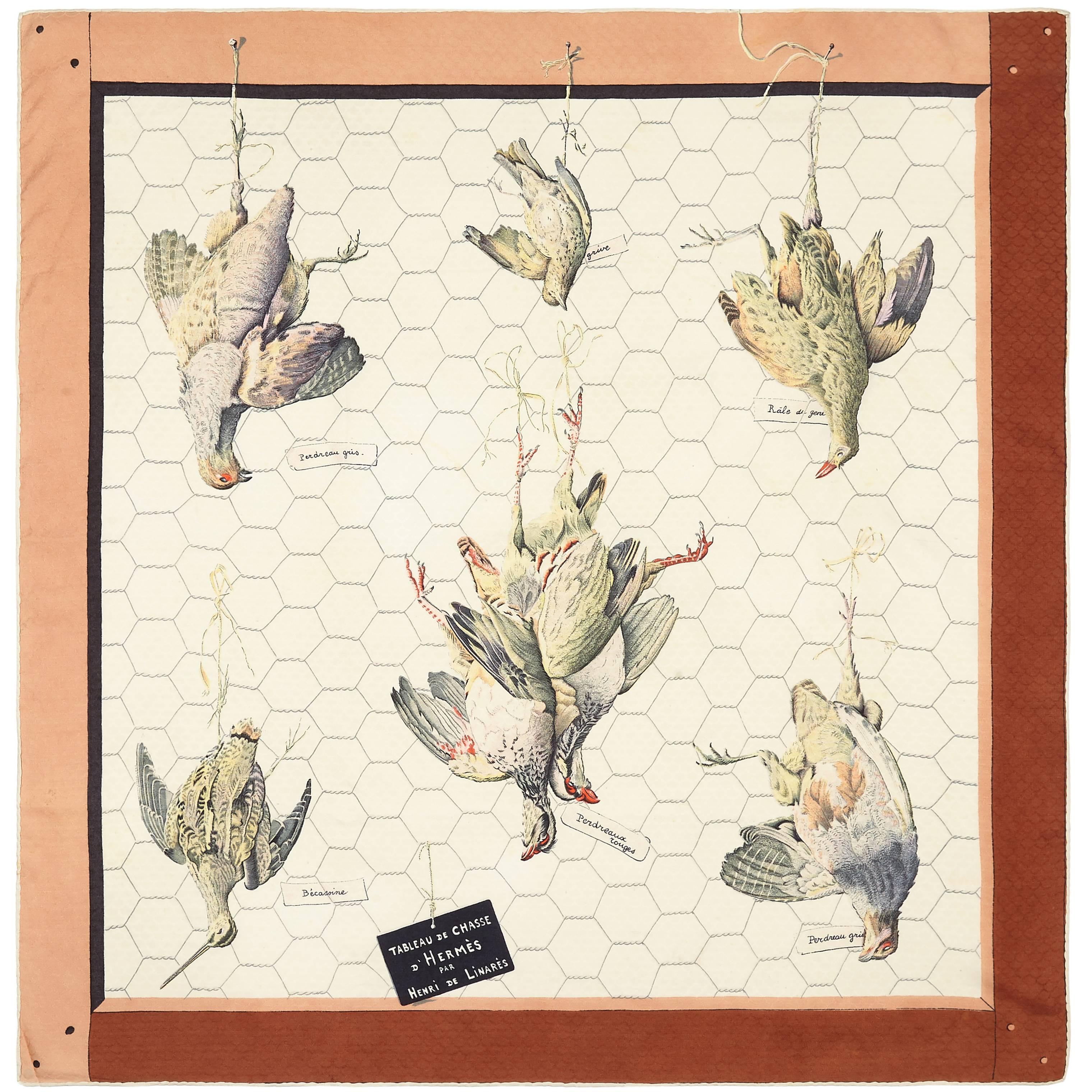 Original Issue 1950 'Tableau de Chasse' Hermes Silk Scarf