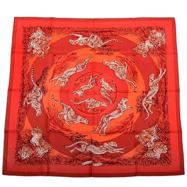 Hermes "Guepards" Silk Twill Scarf 90cm For Sale