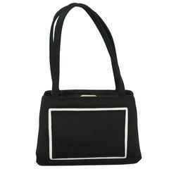Moschino Black Bag with White Trim and Grosgrain Handle 