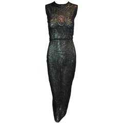 Vintage S/S 1998 NWT Dolce & Gabbana Runway Sheer Black Mesh Crystal Madonna Long Dress