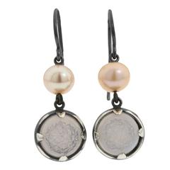 Bottega Veneta NEW Oxidized Sterling Silver Pearl Bead Dangle Drop Earrings