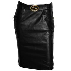 The Most Heavenly Tom Ford Gucci FW 2003 Black Leather Skirt & Belt! IT 40