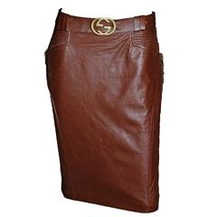 Free Shipping: Heavenly Tom Ford Gucci FW 2003 Brown Leather Skirt & Belt! IT 42