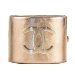 Chanel Bracelet - 2015 - Wide Gold Metallic Leather Cuff Bangle CC Logo 15C