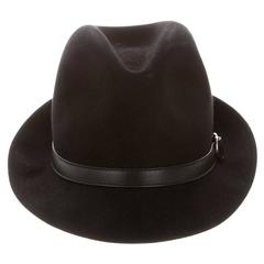 Gucci NEW Black Rabbit Fur Leather Silver Buckle Men's Women's Unisex Hat 