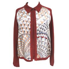 Hermes Dark Red Twin Set Silk Scarf Cashmere Cardigan Vest Jumper L