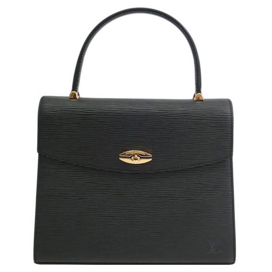 Louis Vuitton Black Leather Gold Turnlock Kelly Style Top Handle Satchel Bag
