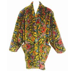 Guy Laroche 1980s Faux Fur Tapestry Design Coat