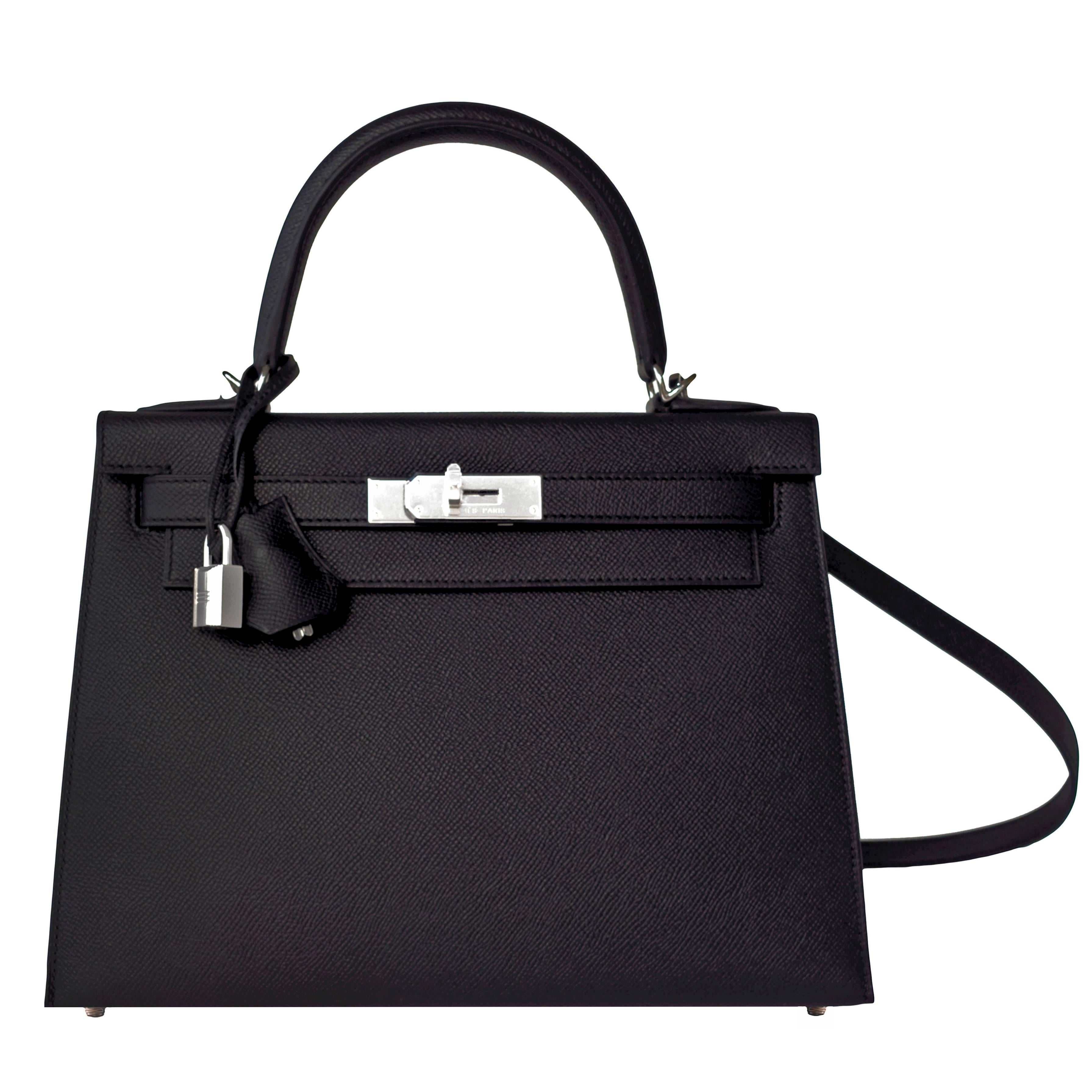 Fashionista Hermes Black 28cm Epsom Sellier Kelly Palladium Hardware X Stamp