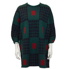 Vintage 1980s Marimekko Green Knit Wool Tunic Sweater