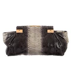 Lanvin Gray Black Snakeskin Colorblock Gold Hardware Envelope Evening Clutch Bag