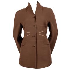 CHADO RALPH RUCCI brown wool jacket with metallic leather inserts 2
