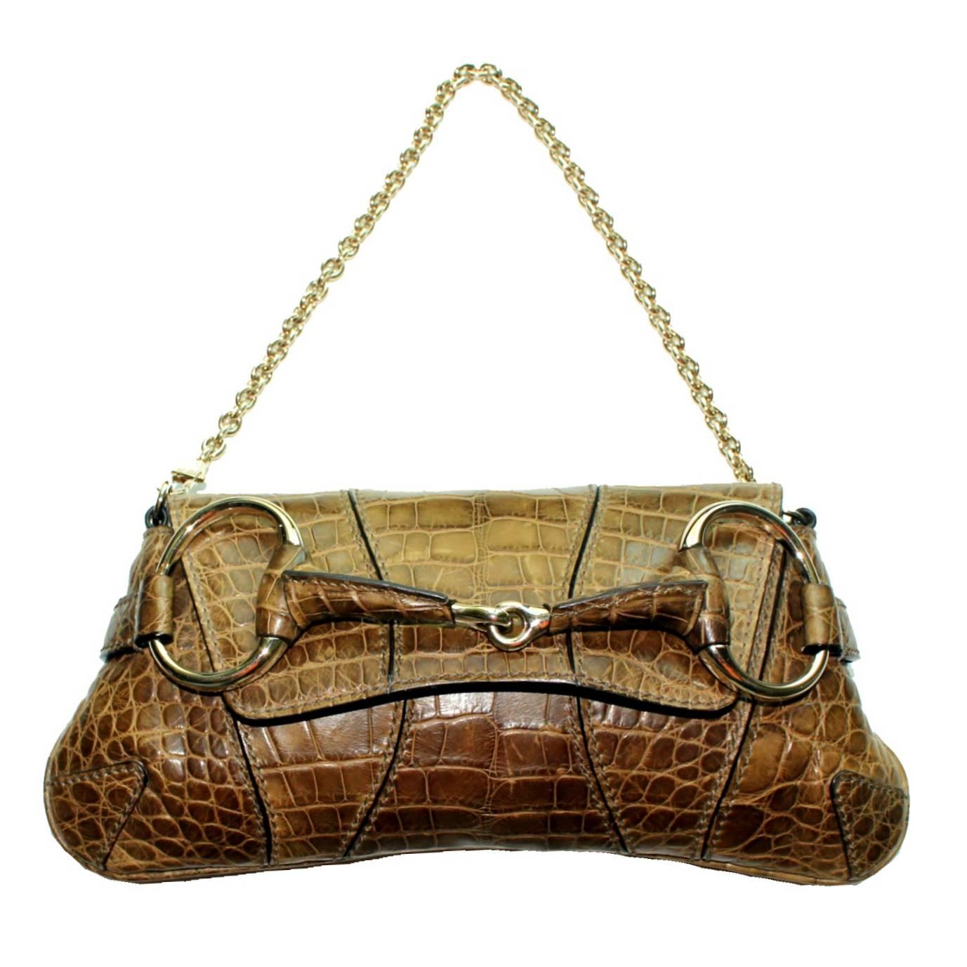 Stunning Gucci 1921 Horsebit Exotic Crocodile Sking Clutch Bag