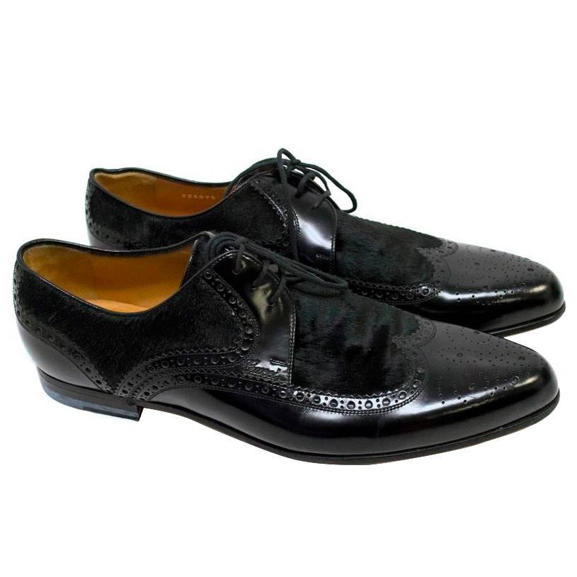 Gucci Black Leather and Pony Hair Brogues For Sale