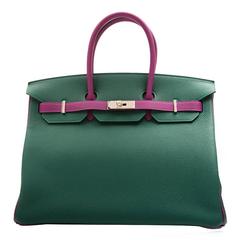 Hermès Bi-Tone Malachite Green /Anemone Birkin 35 Handbag 12