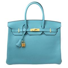 BRAND NEW Hermes Birkin 35 Bleu Saint Cyr Torrion Clemence PHW 10