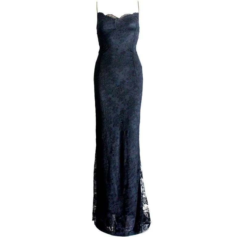 Dolce And Gabbana Special Piece Black Lace Evening Gown Maxi