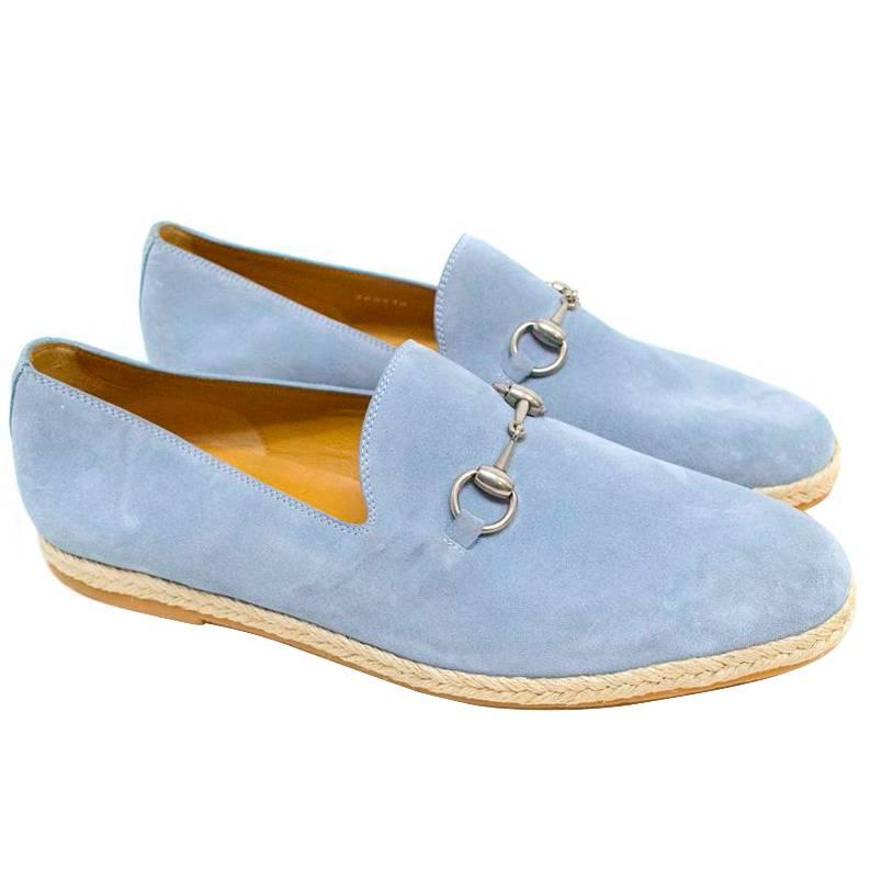 Gucci Light Blue Suede Loafers For Sale