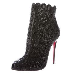 Christian Louboutin NEW & SOLD OUT Black Leather Glass Ankle Boots in Box