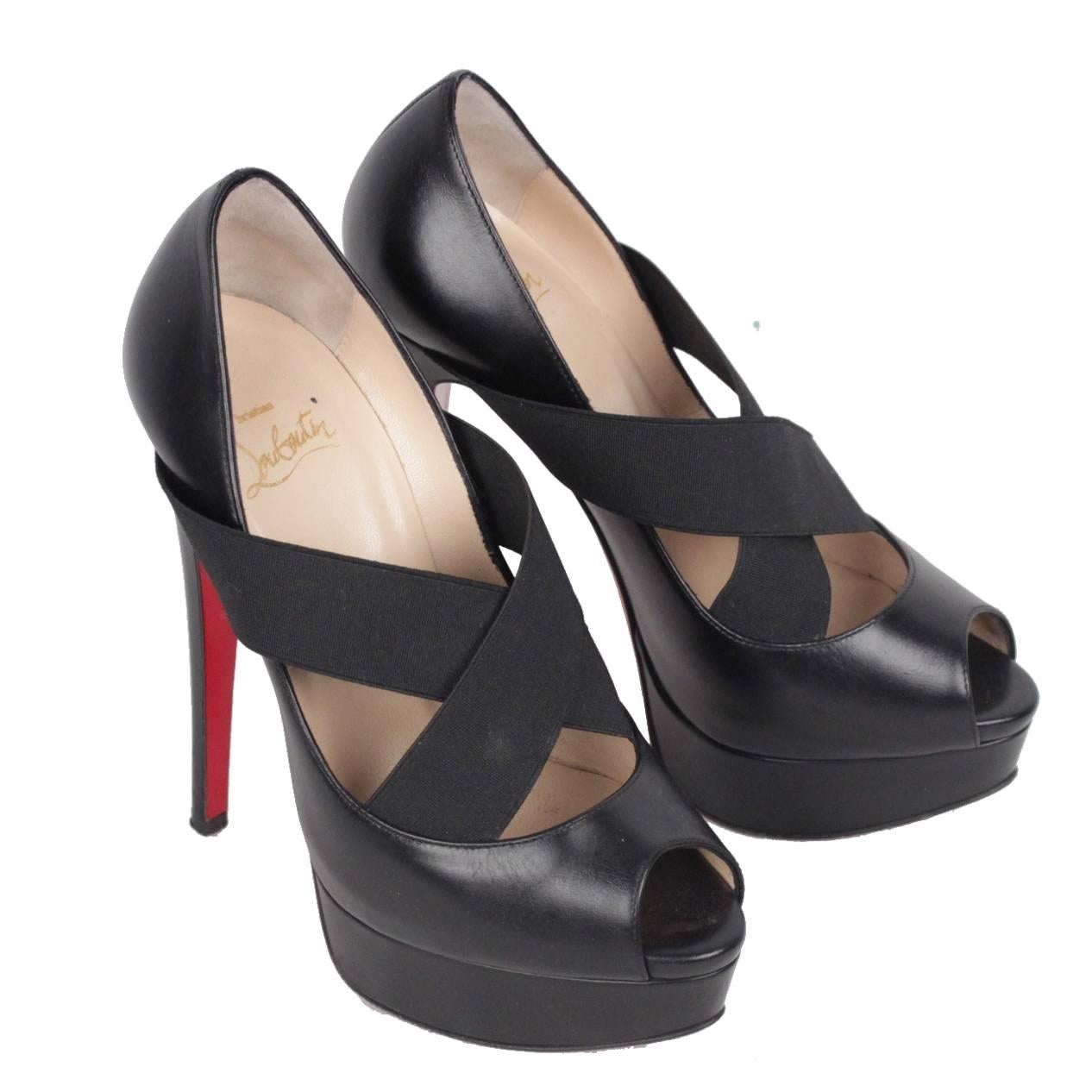 CHRISTIAN LOUBOUTIN Black VERY STAGRAM Platform Open Toe Heels 36