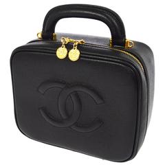 Chanel Vintage Black Vanity Jewelry Cosmetic Storage Travel Top Handle Satchel