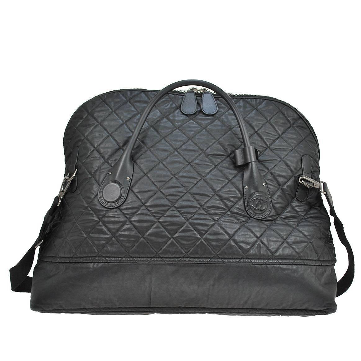 Chanel Black Large Unisex Weekender CarryAll Travel Shoulder Bag W. Accessories