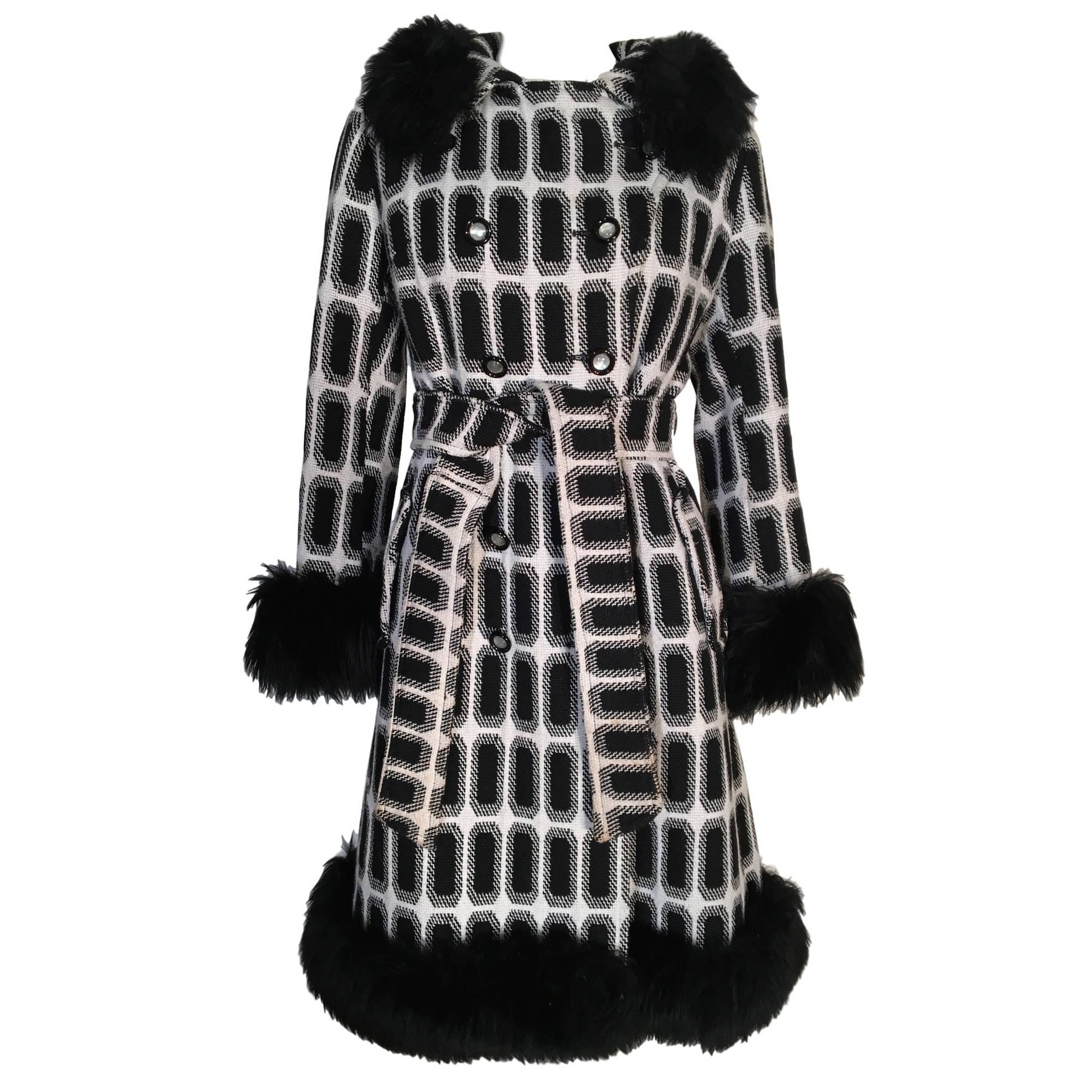 Sidwall London Vintage 1960s Black White Afghan Wool Woven Coat