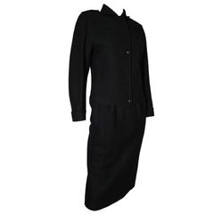 Enrico Coveri Vintage Wool 1980s Military style Skirt Jacket suit Set Black 