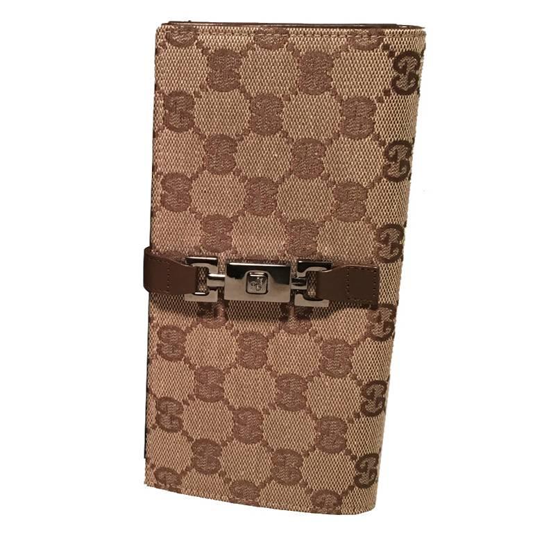 Gucci Monogram Canvas and Brown Leather Wallet 