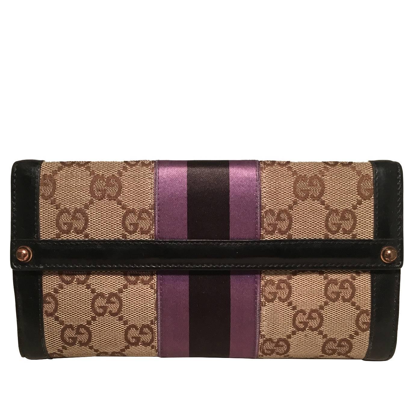 Gucci Monogram Black and Purple Leather and Satin Wallet 