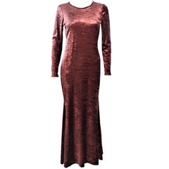 Vintage MARLY THOMAS Copper Stretch Long Sleeve Velvet Maxi Dress Size 4 6