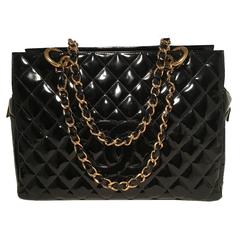 Chanel Black Quilted Patent Leather Shopper Tote Shoulder Bag 7