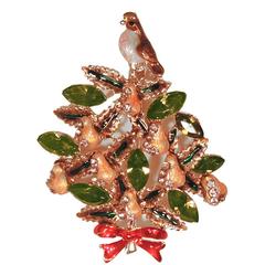 Vintage Partridge in a Pear Tree Christmas Brooch