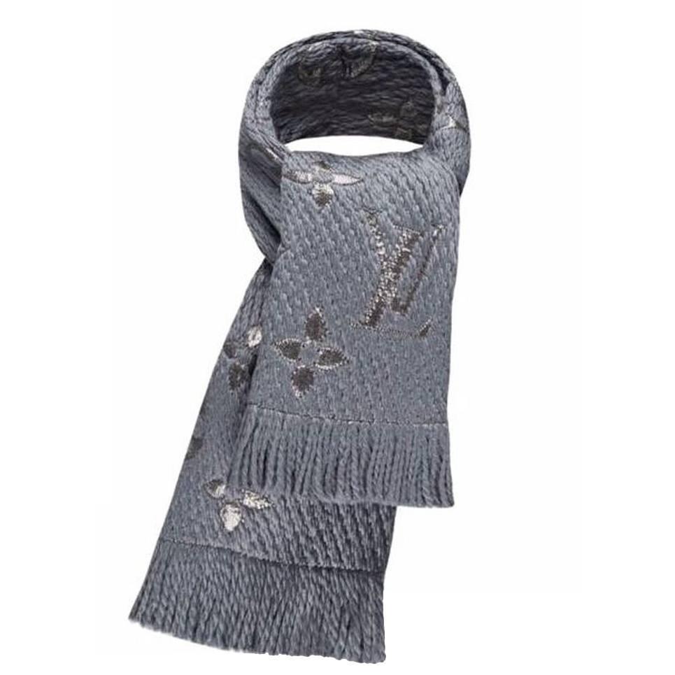 Louis Vuitton Wool Silk Polyester Logomania Shine Scarf Black | Confederated Tribes of the ...