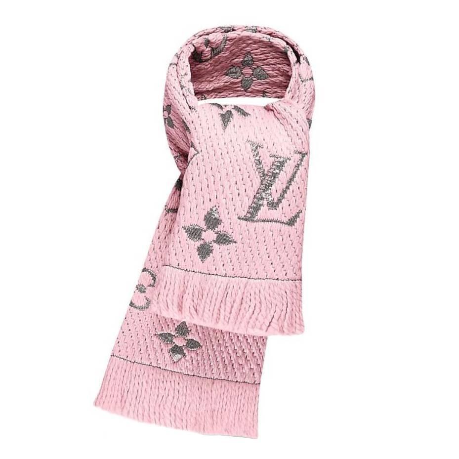 Louis Vuitton Logomania Shine Wool Scarf Pink Lurex (M70466) For Sale