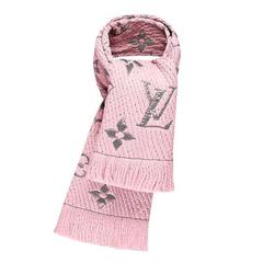 NEW LV Wool Logomania Shine Scarf 100% Authentic M70466 Louis Vuitton PINK  GOLD