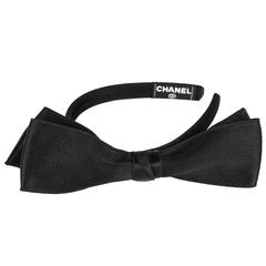 CHANEL Fall 2006 Black Large Classic Bow Satin Silk Headband Headpiece