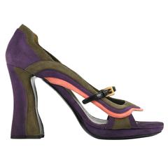 PRADA Fairy Collection S/S 2008 "Wave" Color-Block Suede Pumps Heels Shoes