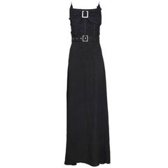 John Galliano 1940s Inspired Black Evening Dress w/Decorative Bow & Rhinestones 