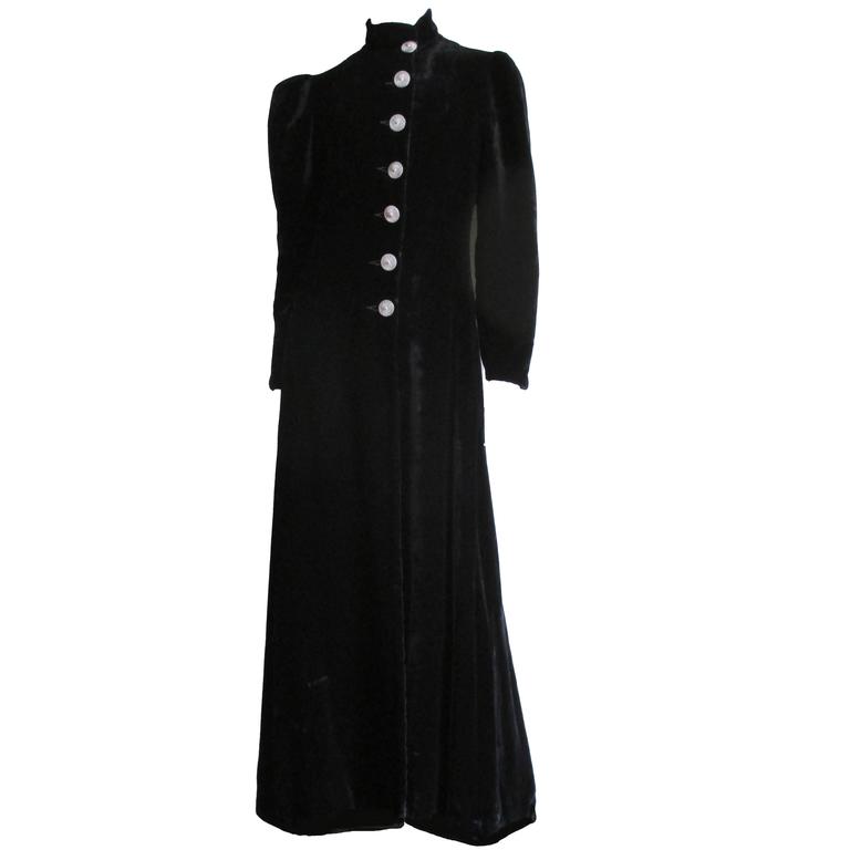1930's Silk Velvet Full Length Coat For Sale at 1stDibs