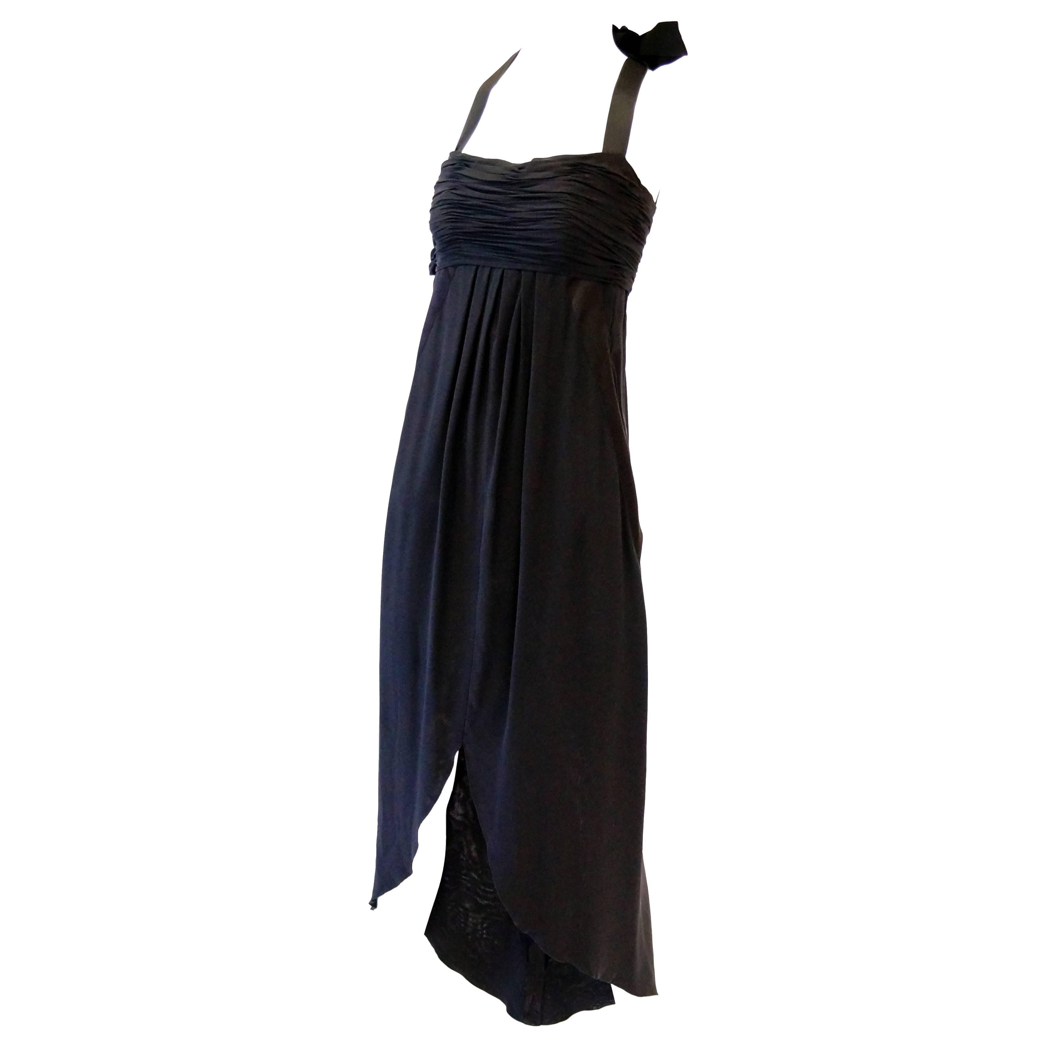 Early 1980s Chanel Silk Camellia Evening Dress 