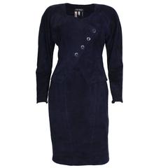 Jean Muir London Blue Suede Skirt Suit