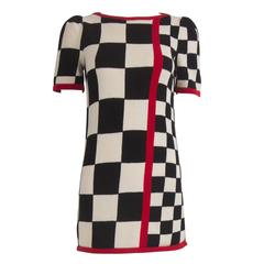 1980s Raul Blanco Racing Flag Knitted Dress with Red Piping