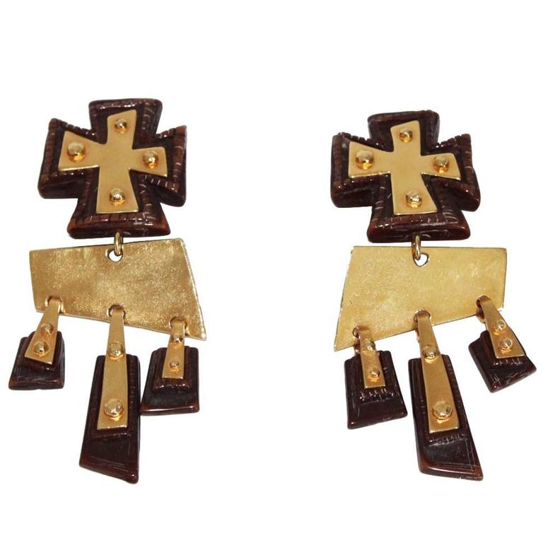 Incredible Christian Lacroix dangling cross earrings c.1990 at 1stDibs