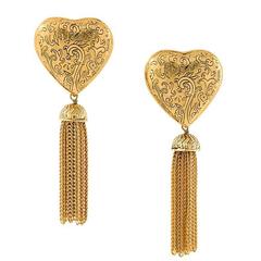 Yves Saint Laurent arabesque fringe heart earrings of the 80s