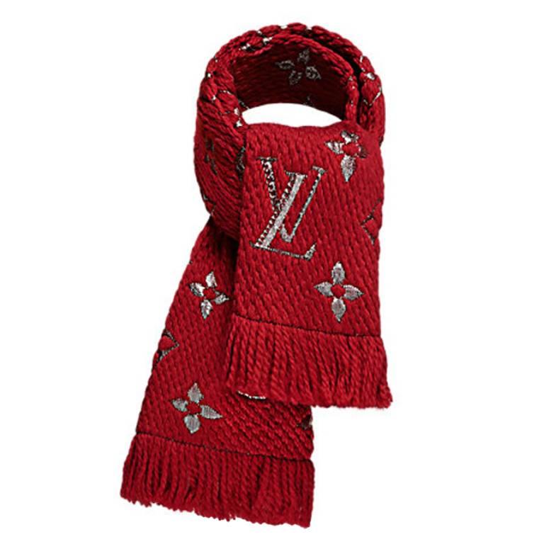 Louis Vuitton Logomania Shine Wool Scarf Red Lurex (M75832) For Sale