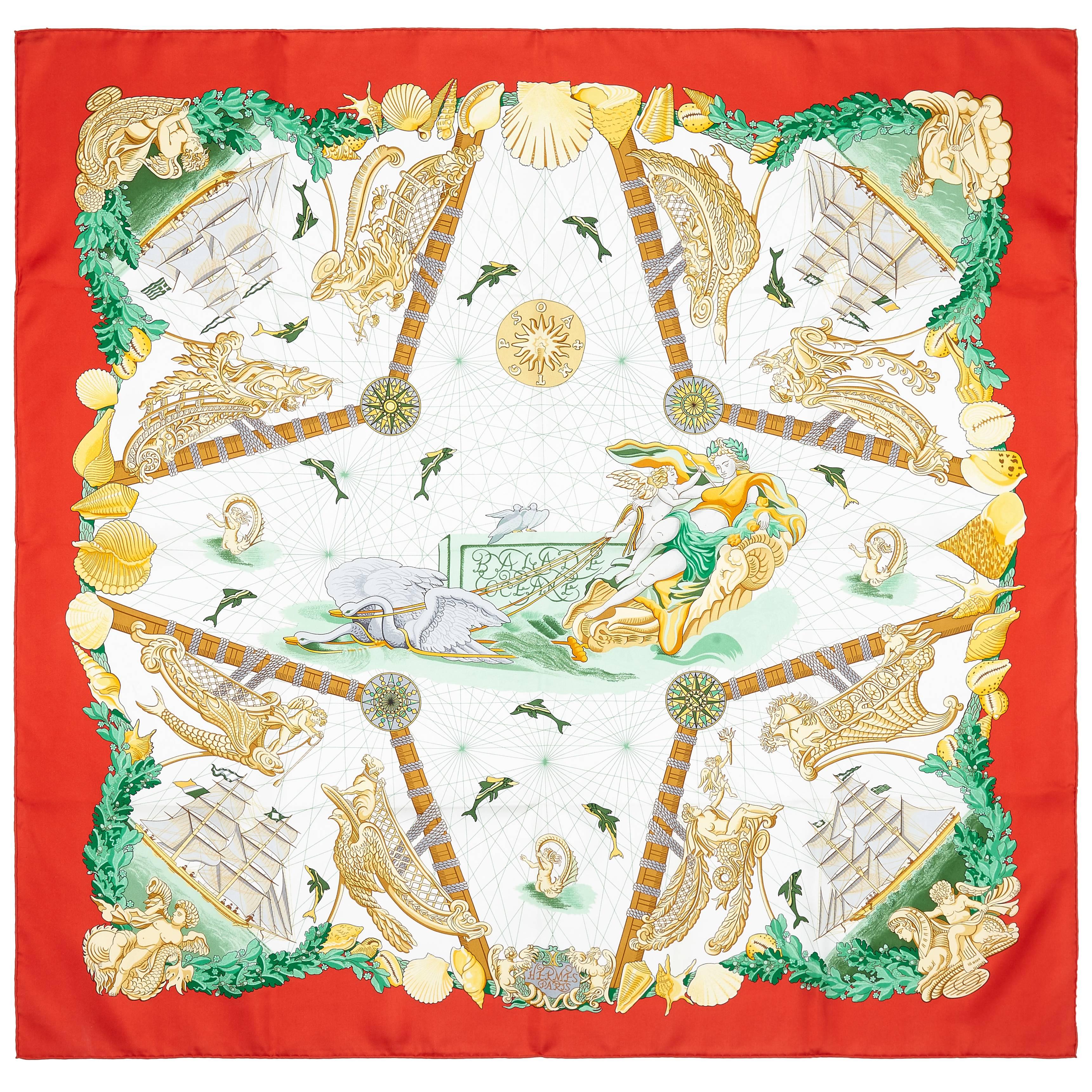 1990s 'Balade Oceane' Hermes Silk Scarf Only Issue