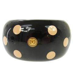Chanel Black Gold Nude Charm Embellished Wide Slip On Cuff Bracelet